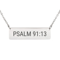 Load image into Gallery viewer, Psalm 91:13 Bar Necklace - Minimalist Protection Religious Jewelry, First Responder Gift
