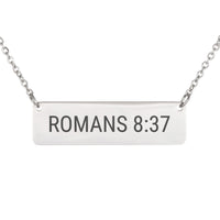 Load image into Gallery viewer, Romans 8:37 Necklace - Self Worth Gift, Minimalist Encouragement Bible Verse Pendant
