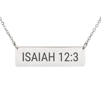 Load image into Gallery viewer, Isaiah 12_3 Horizontal Bar Necklace - Joy Bible Scripture Pendant for Her
