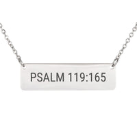 Load image into Gallery viewer, Psalm 119:165 Bar Necklace - Minimalist Peace Bible Verse Jewelry, Calming Gift for Her
