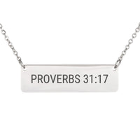 Load image into Gallery viewer, Proverbs 31:17 Necklace - Gift for Sister, Minimalist Women's Bible Pendant
