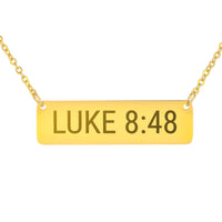 Load image into Gallery viewer, Luke 8_48 Bible Verse Bar Necklace - Healing Christian Pendant, Get Well Gift

