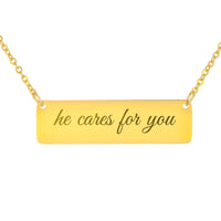 Load image into Gallery viewer, He Cares for You Necklace - 1 Peter 5:7 Peace Christian Jewelry, Self Care Gift
