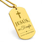 Jesús en Ti Confío Collar Placa Militar, Divina Misericordia, Regalo Católico en Español