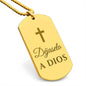 Déjaselo a Dios Collar Placa Militar, Frase Cristiana de Ánimo Grabada en Español