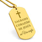 Sagrado Corazón de Jesús en Vos Confío Collar Placa Militar, Regalo Católico Grabado