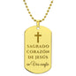 Sagrado Corazón de Jesús en Vos Confío Collar Placa Militar, Regalo Católico Grabado
