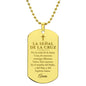 Por la Señal de la Santa Cruz Collar Placa Militar, Oración Católica Grabada en Español