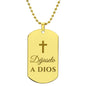 Déjaselo a Dios Collar Placa Militar, Frase Cristiana de Ánimo Grabada en Español