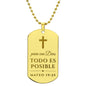 Para Dios Todo Es Posible Mateo 19_26 Collar Placa Militar, Versículo Bíblico