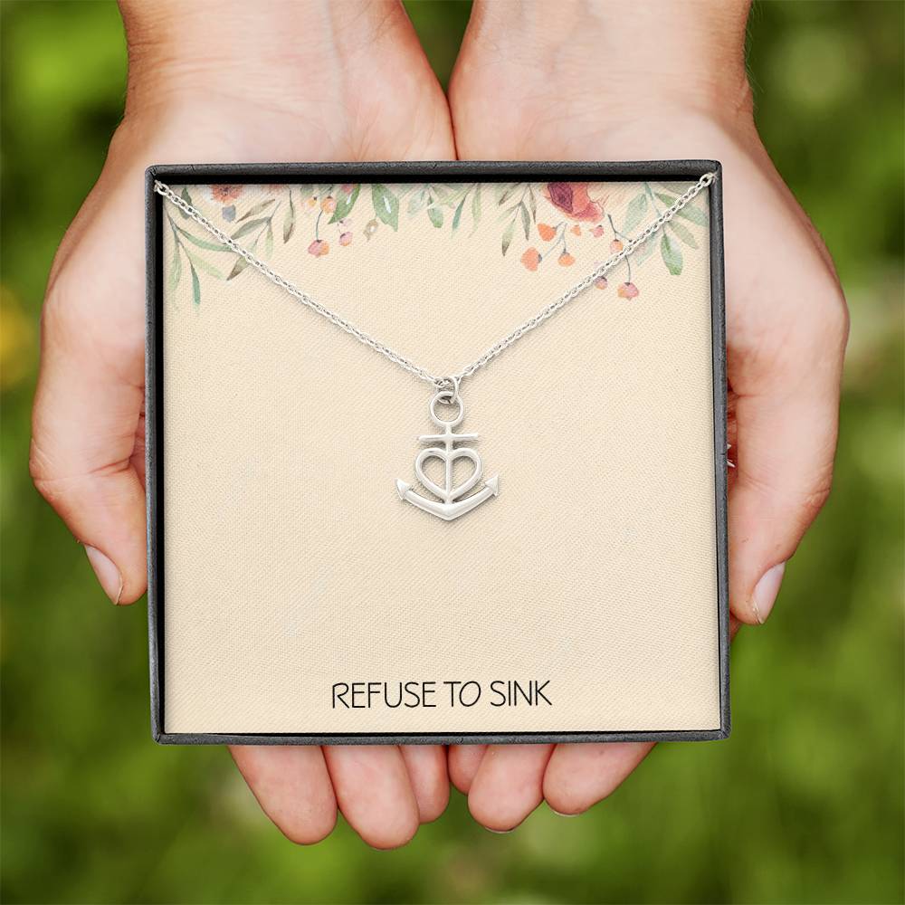 Anchor Necklace for Women Graduation Gifts for Daughter Breast Cancer Survivor Awareness Inspirational Motivational Christmas Gift Refuse to Sink
