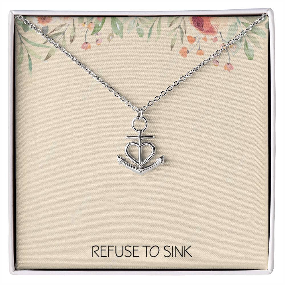 Anchor Necklace for Women Graduation Gifts for Daughter Breast Cancer Survivor Awareness Inspirational Motivational Christmas Gift Refuse to Sink