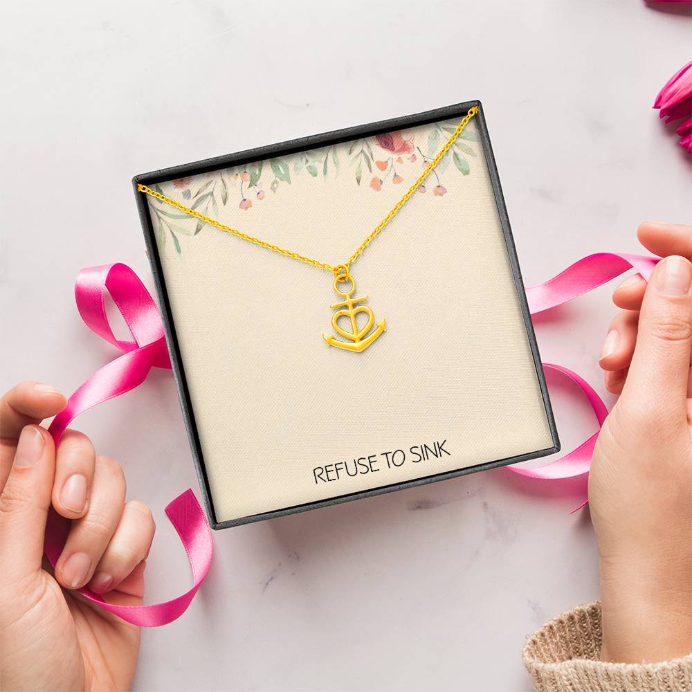 Anchor Necklace for Women Graduation Gifts for Daughter Breast Cancer Survivor Awareness Inspirational Motivational Christmas Gift Refuse to Sink
