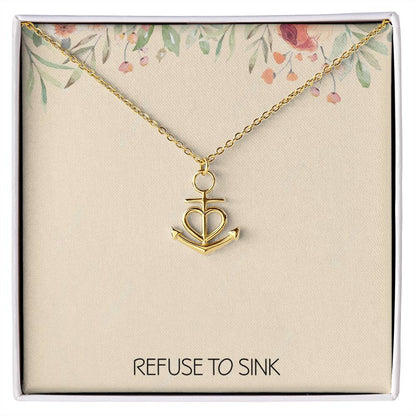 Anchor Necklace for Women Graduation Gifts for Daughter Breast Cancer Survivor Awareness Inspirational Motivational Christmas Gift Refuse to Sink