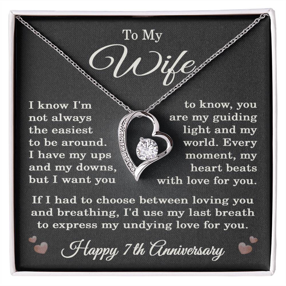 7th Anniversary Necklace for Wife from Husband 7 Years Anniversary Jewelry for Her Women Forever Love Pendant
