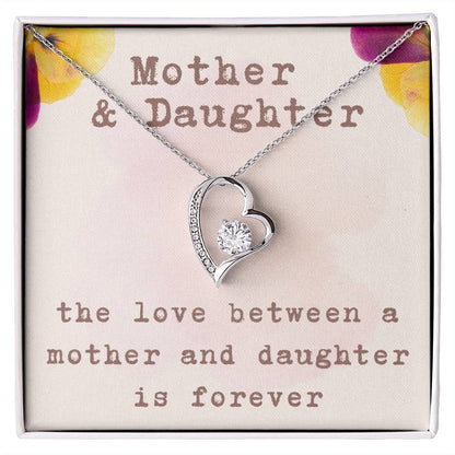 Mother’s Day Gift from Daughter – Mother Daughter Heart Necklace for Birthday or Christmas – The Love Between Mother and Daughter Is Forever