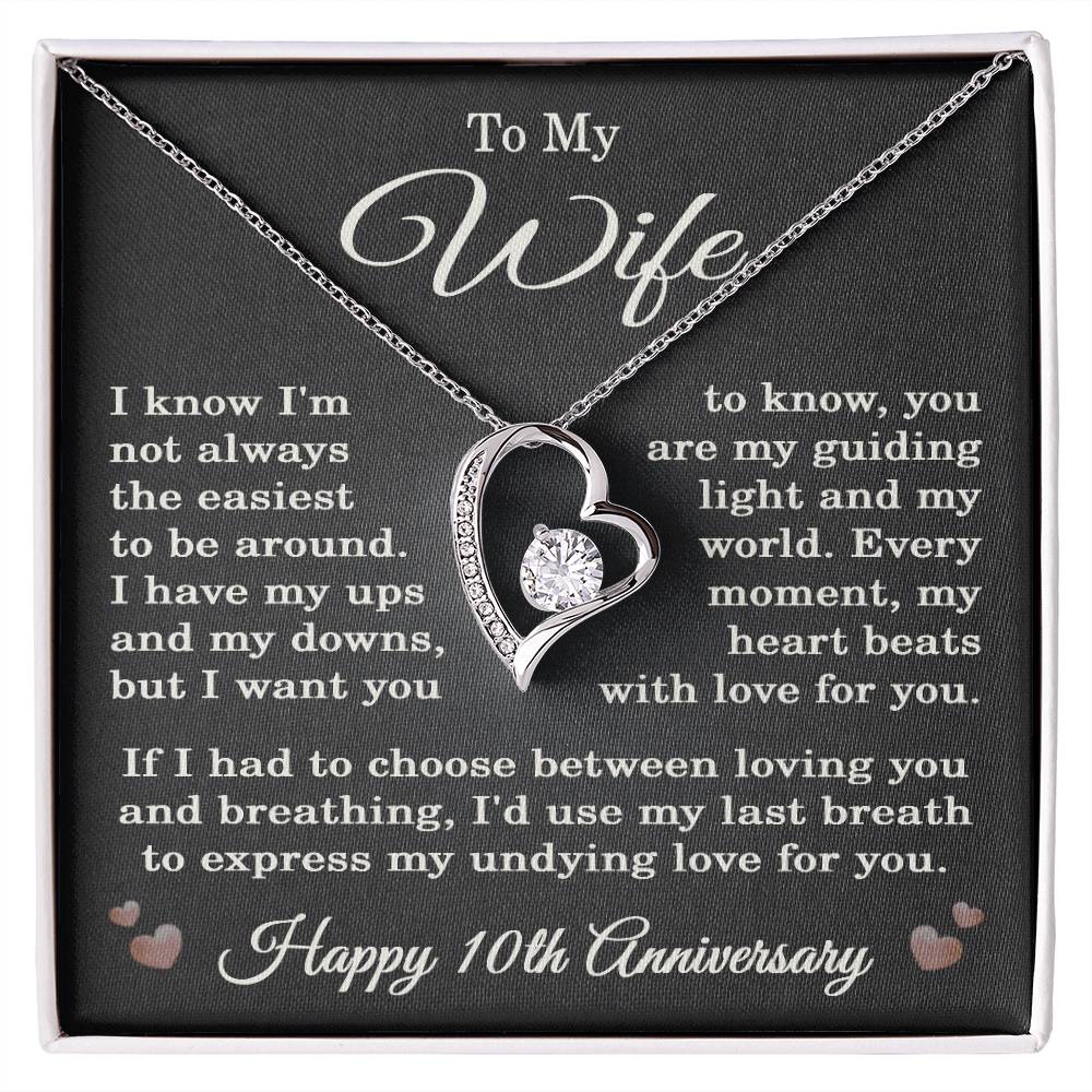 10th Anniversary Necklace for Wife from Husband 10 Years Anniversary Jewelry for Her Women Forever Love Pendant