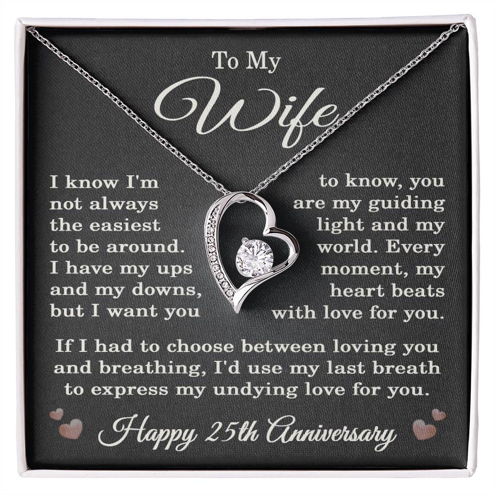 25th Anniversary Necklace for Wife from Husband 25 Years Anniversary Jewelry for Her Women Forever Love Pendant