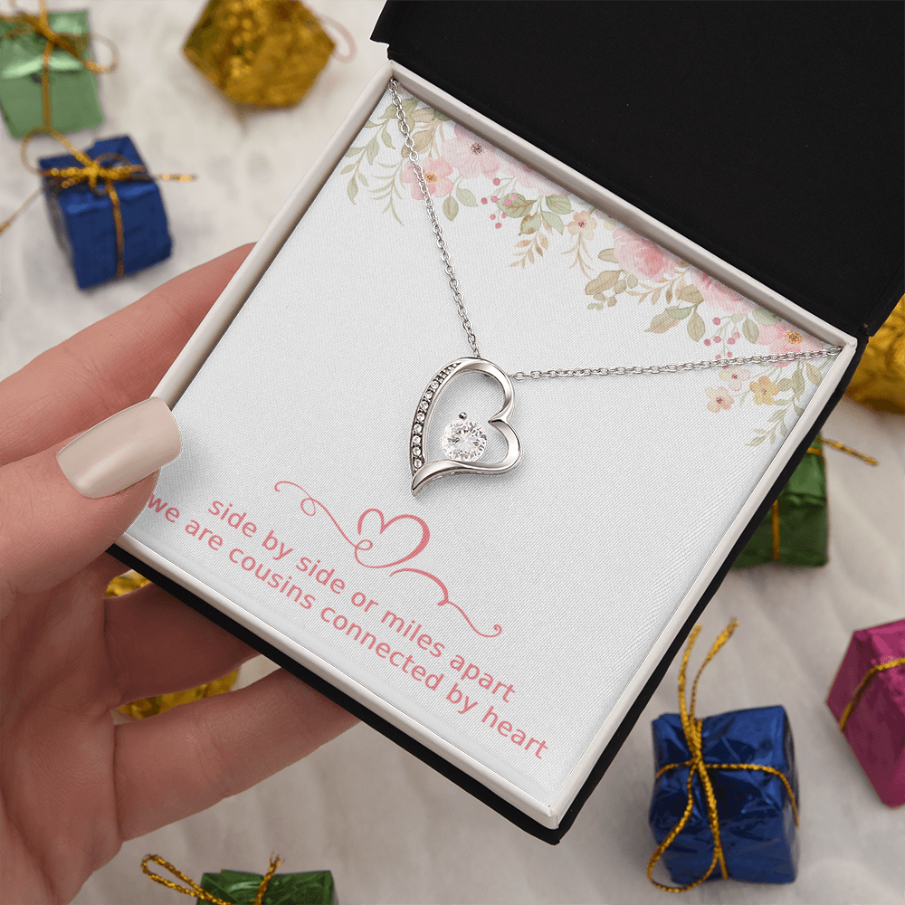 Cousins Gift Cousin Birthday Gift Cousin Christmas Gift Cousin Necklace Side by Side or Miles Apart We are Cousins Connected By Heart Love Pendant