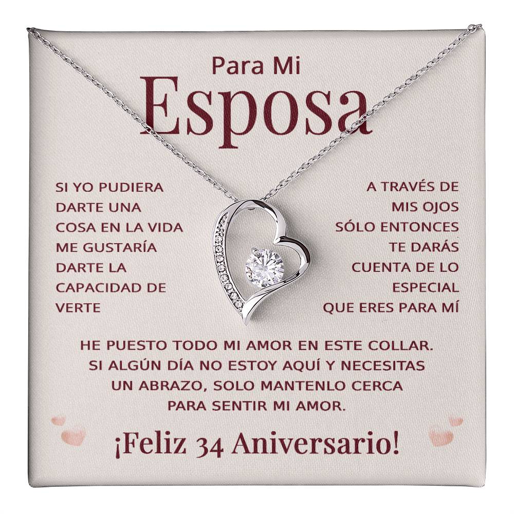 Regalo 34 Aniversario para Esposa - Collar Amor Eterno - To My Wife Necklace in Spanish