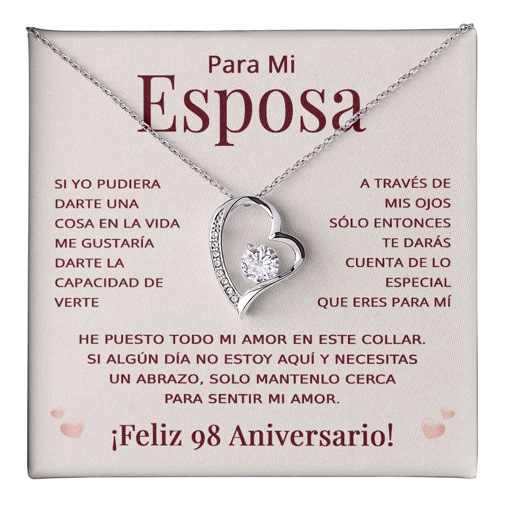 Regalo 98 Aniversario para Esposa - Collar Amor Eterno - To My Wife Necklace in Spanish