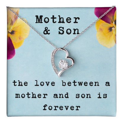 Mother and Son Forever Love Necklace, Gift for Mom from Son with Heartfelt Message Card