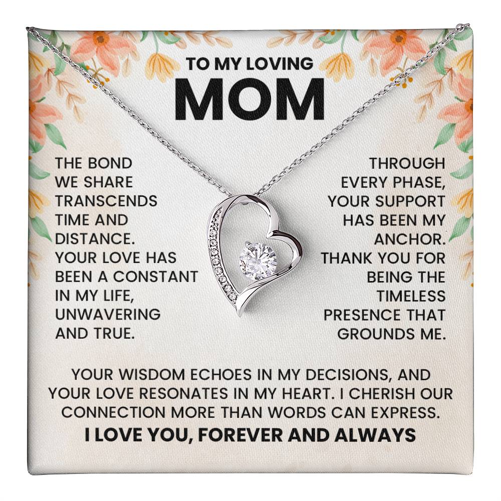 To My Loving Mom Forever Love Necklace – Heartfelt Gift for Mom with Message Card, 14K White Gold