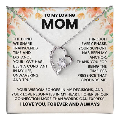 To My Loving Mom Forever Love Necklace – Heartfelt Gift for Mom with Message Card, 14K White Gold