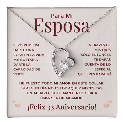 Regalo 33 Aniversario para Esposa - Collar Amor Eterno - To My Wife Necklace in Spanish