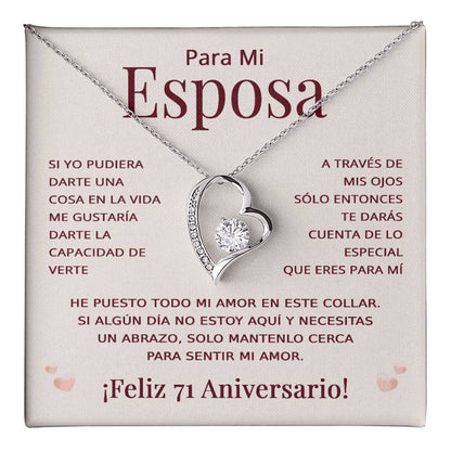 Regalo 71 Aniversario para Esposa - Collar Amor Eterno - To My Wife Necklace in Spanish