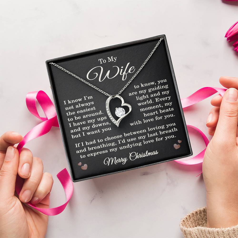 Wife Christmas Necklace for Wife from Husband To My Wife Gift Merry Christmas Jewelry for Her Women Forever Love Pendant