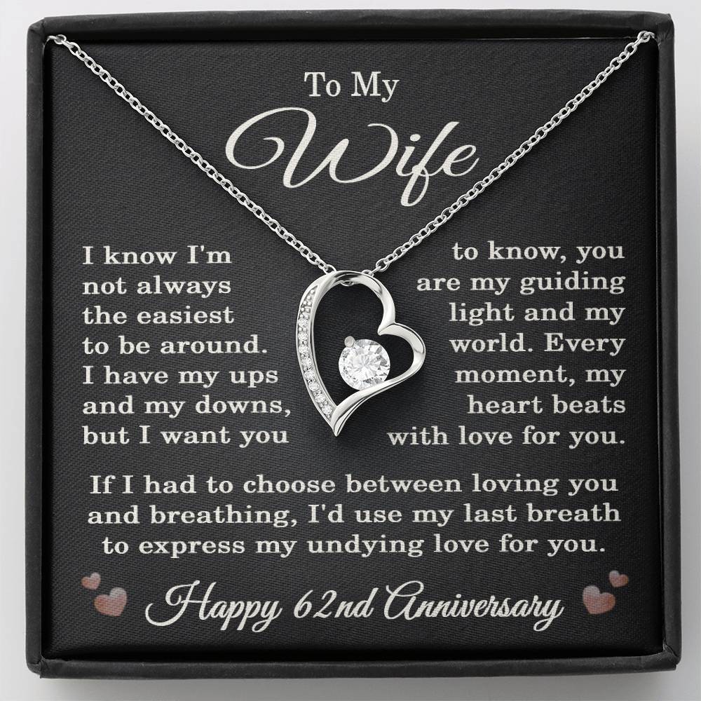 62nd Anniversary Necklace for Wife from Husband 62 Years Anniversary Jewelry for Her Women Forever Love Pendant