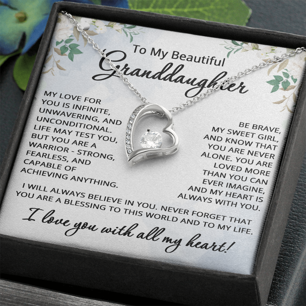 To My Granddaughter Necklace from Grandpa Grandma Grandparents Granddaughter Gift for Christmas Birthday Graduation Beautiful Strong Brave Fearless Graduate from Grandmother Grandfather