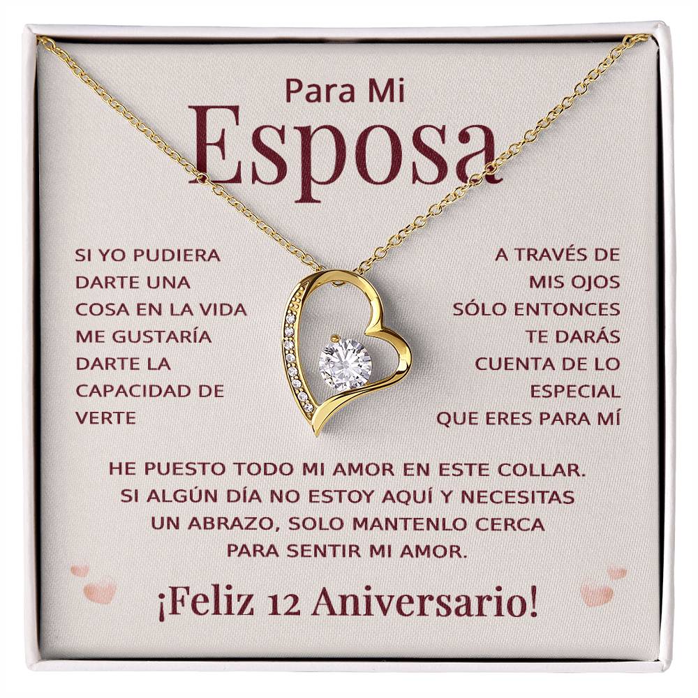 Regalo 12 Aniversario para Esposa - Collar Amor Eterno - To My Wife Necklace in Spanish
