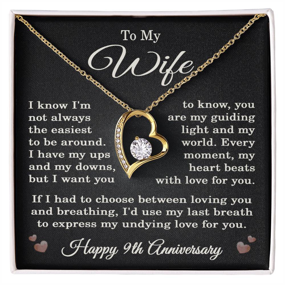 9th Anniversary Necklace for Wife from Husband 9 Years Anniversary Jewelry for Her Women Forever Love Pendant