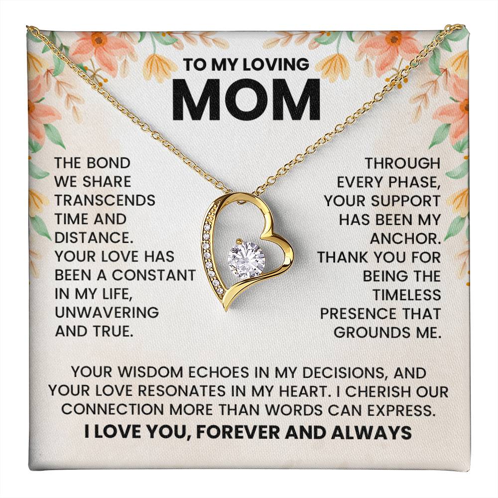 To My Loving Mom Forever Love Necklace – Heartfelt Gift for Mom with Message Card, 14K White Gold