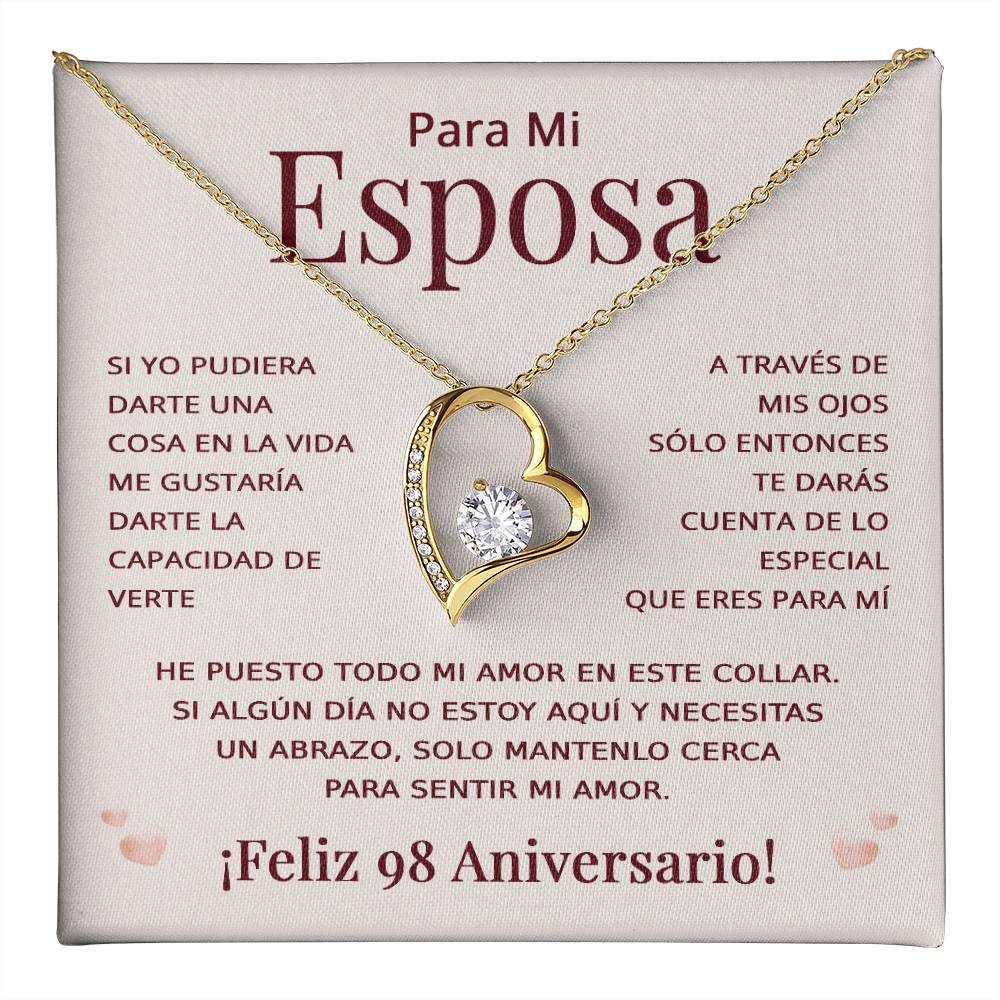 Regalo 98 Aniversario para Esposa - Collar Amor Eterno - To My Wife Necklace in Spanish