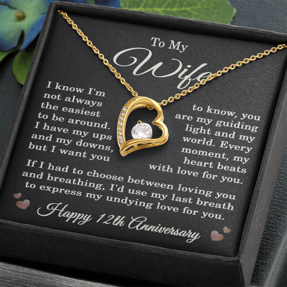 12th Anniversary Necklace for Wife from Husband 12 Years Anniversary Jewelry for Her Women Forever Love Pendant
