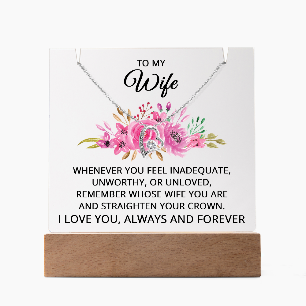 To My Wife Necklace, Acrylic Plaque with LED Light and Necklace for Wife, Anniversary Jewelry for Her