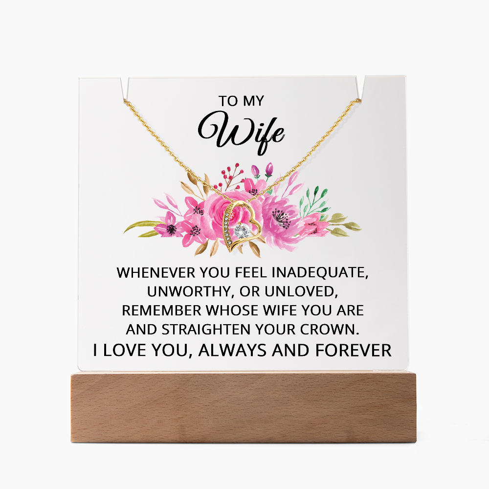 To My Wife Necklace, Acrylic Plaque with LED Light and Necklace for Wife, Anniversary Jewelry for Her