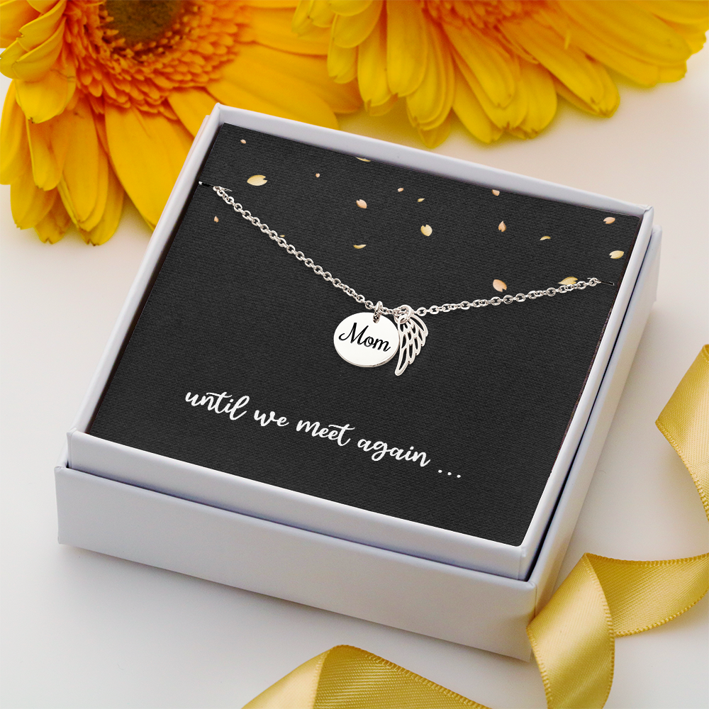 Mom Memorial Necklace – Angel Wing Pendant Bereavement Gift for Daughter or Sister – In Memory of Mother Jewelry