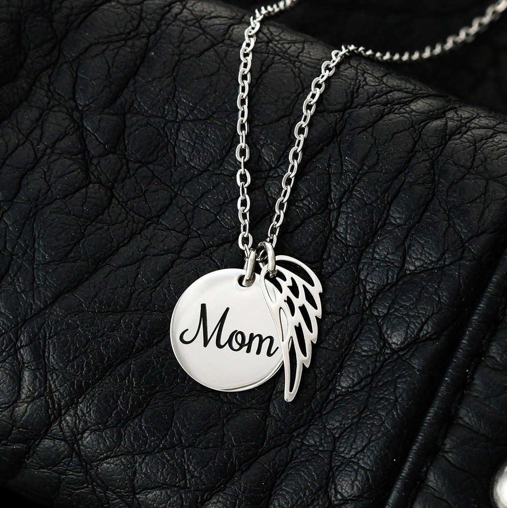 Mom Memorial Necklace – Angel Wing Pendant Bereavement Gift for Daughter or Sister – In Memory of Mother Jewelry
