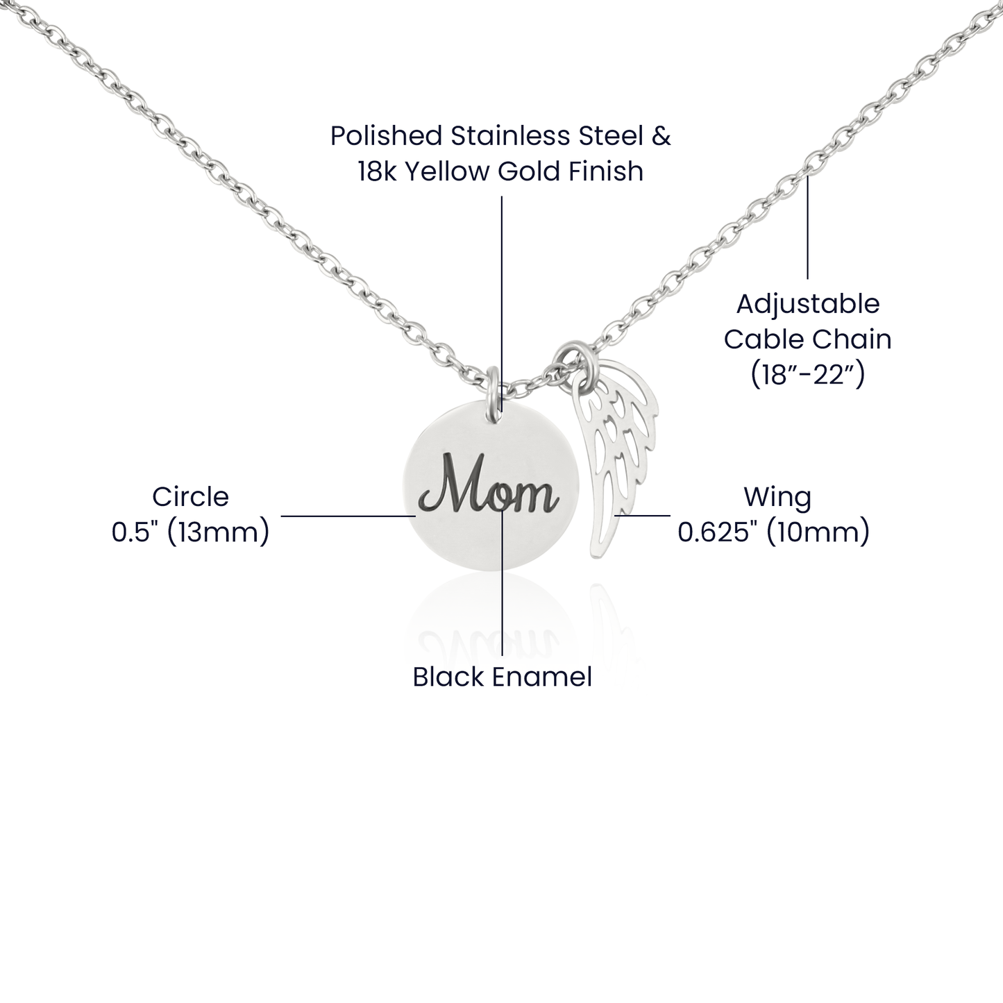 Mom Memorial Necklace – Angel Wing Pendant Bereavement Gift for Daughter or Sister – In Memory of Mother Jewelry