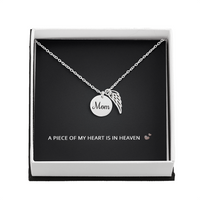 Load image into Gallery viewer, Mom Memorial Necklace, Angel Wing Pendant Bereavement Gift, A Piece of My Heart is in Heaven
