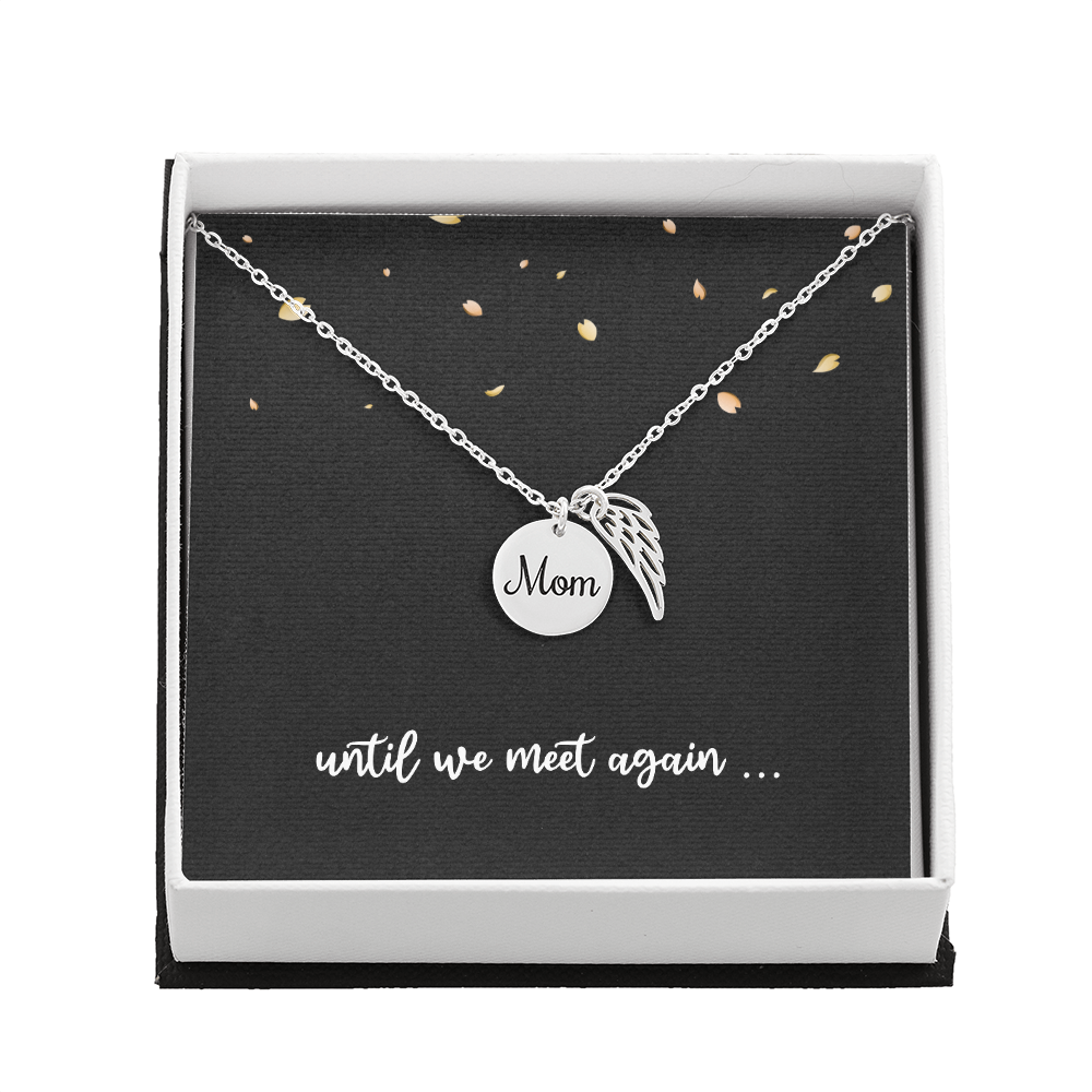 Mom Memorial Necklace – Angel Wing Pendant Bereavement Gift for Daughter or Sister – In Memory of Mother Jewelry