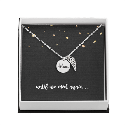 Mom Memorial Necklace – Angel Wing Pendant Bereavement Gift for Daughter or Sister – In Memory of Mother Jewelry