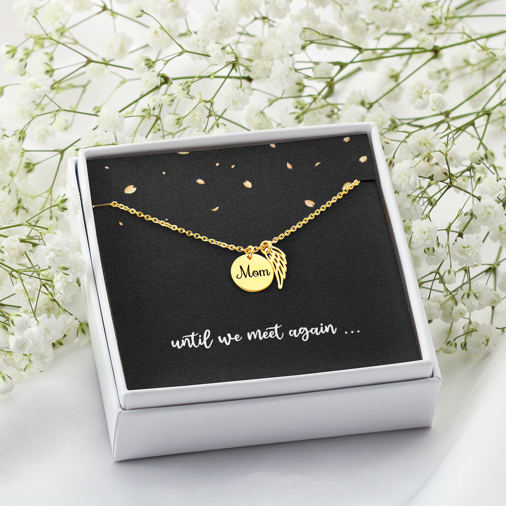 Mom Memorial Necklace – Angel Wing Pendant Bereavement Gift for Daughter or Sister – In Memory of Mother Jewelry