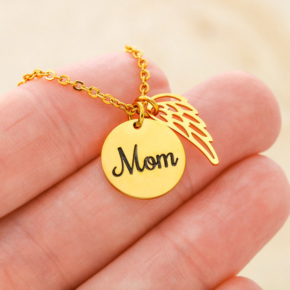 Mom Memorial Necklace – Angel Wing Pendant Bereavement Gift for Daughter or Sister – In Memory of Mother Jewelry