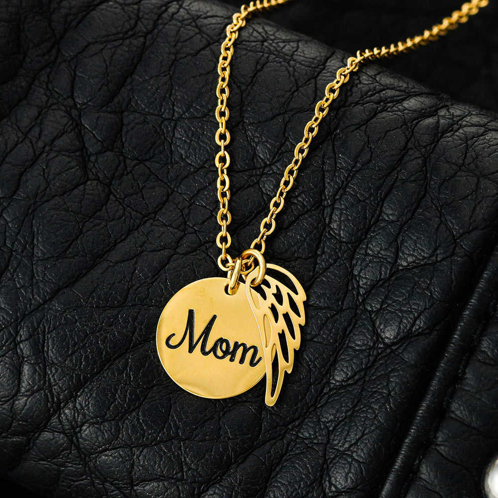 Mom Memorial Necklace – Angel Wing Pendant Bereavement Gift for Daughter or Sister – In Memory of Mother Jewelry