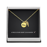 Load image into Gallery viewer, Mom Memorial Necklace, Angel Wing Pendant Bereavement Gift, A Piece of My Heart is in Heaven
